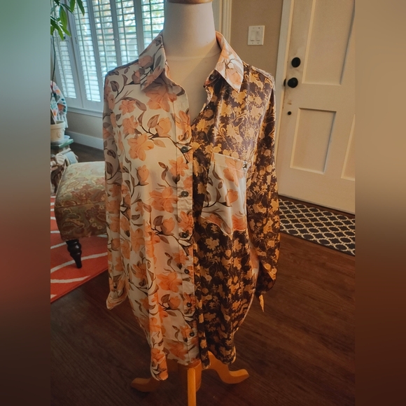 NWT Entro Floral Patterned Blouse in Orange and Brown - Picture 2 of 6